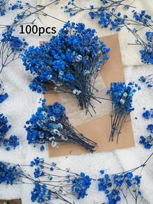25/50/100/300pcs Blue Artificial Baby's Breath Flowers, Romantic Floral Decor For Wedding Dining Table Restaurant Kitchen Vase Arrangement - Royal Blue - View 8