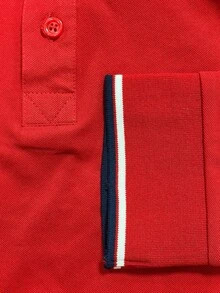Men's Classic Long Sleeve Polo Sweatshirt, Ribbed Double Stripe Design, Suitable For Daily Wear And Team Sports Casual Top - Red - View 5