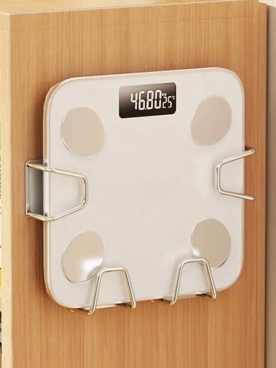 4pcs Wall-Mounted Scale Storage Rack, No-Drill Wall Mount Design, Durable Stainless Steel Material, Space-Saving Storage Rack, Suitable For Bathroom And Home Gym, Fashion Design, Sturdy Stainless Steel Hook Rack