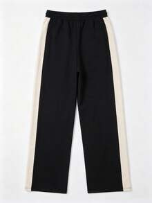 SU ER Men's Summer Casual Drawstring Elastic Waist Loose Drapey Lazy Wide Leg Long Pants - Black - View 8