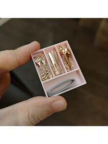 14PCS/Set Mini Tableware Set With Storage Box - Realistic Plastic Tableware And Cutlery, Suitable For Dollhouse, Cafe Or Home Decor, Includes Forks, Knives, Spoons, DIY Theme Restaurant Display - A - View 6