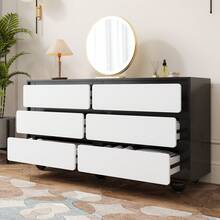 Sideboard, Black And White Storage Cabinet With 6 Drawers - 黑與白 - 查看 9