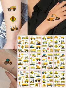12sheets Cartoon Fake Tattoo, Engineering Vehicle Series Pattern Tattoo Stickers, For Men And Women Waterproof Temporary Tattoos - Multicolor - View 1