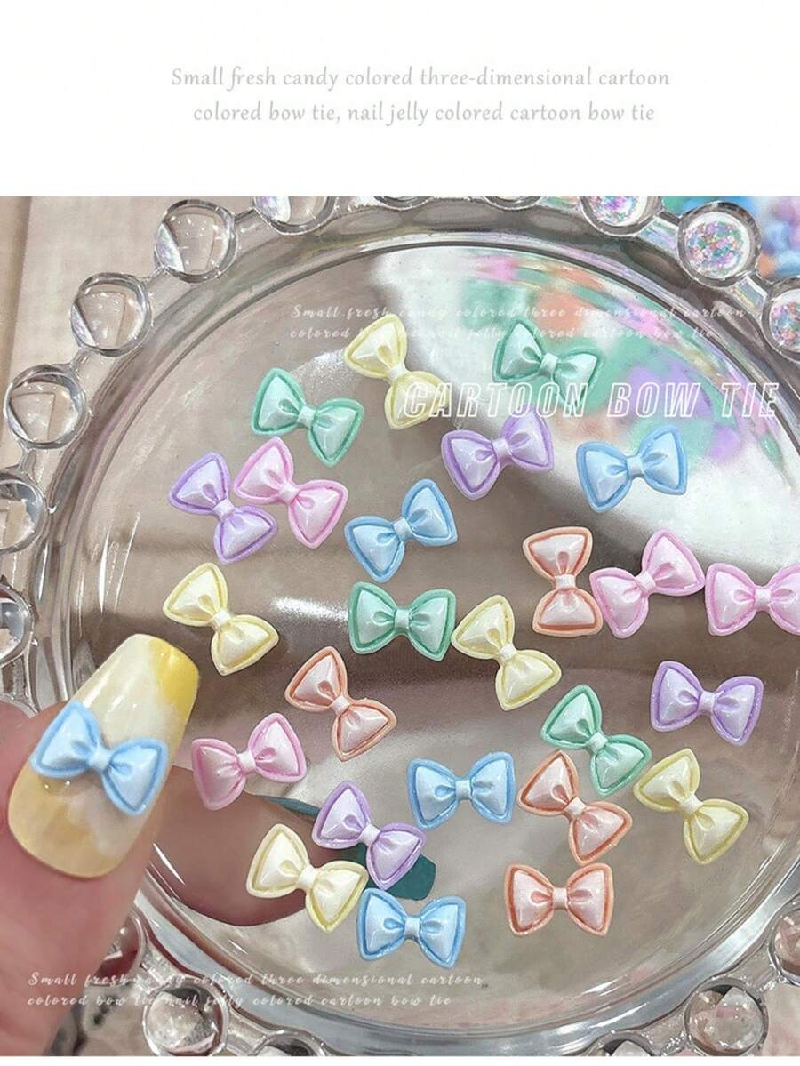 50件裝隨機混色可愛3D蛋形花朵美甲裝飾,白色與黃色馬卡龍花朵美甲裝飾,樹脂夏季美甲配件 - 彩色 - 查看 1