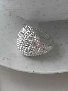 1pc Women's Cool Tone Mesh Hollow Minimalist Open Ring, Fashionable Tennis Style High-End Niche Designer Finger Jewelry, Suitable For Vacation And Night Out - Silver - View 3