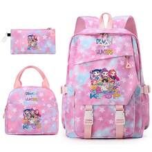 Miniso 3Pcs Star Print Backpack Set, Gradient Pink Blue Tie Dye Rucksack With Matching Lunch Tote & Pencil Case, For Picnic, Weekend Trip, City Walk, Daily O - Pink - View 4