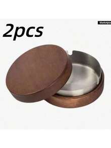Walnut Desktop Ashtray With Stainless Steel Windproof Lid, Gift Office/Home Decor Smoking Accessories (Wood Shell, Slight Texture/Color Difference From Picture, Normal Use) Portable Decorative Ashtray For Outdoor Indoor Parties - One Size - View 11