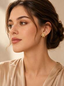 Women's Gold Pearl Earring Set, 6 Pairs Stainless Steel Hypoallergenic Studs, Vintage Floral Radiating Water Drop Jewelry Gift - Gold - View 4