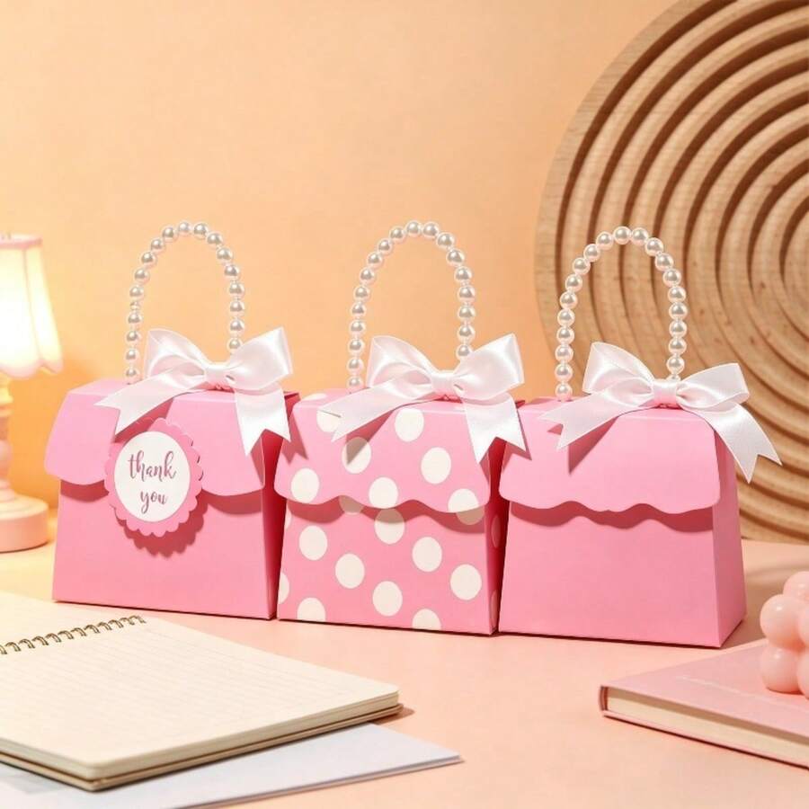 6pcs/12pcs - Faux Pearl Handheld Gift Boxes With White Bow Decoration, Candy Packaging Boxes, Suitable For Wedding, Party Favors, Birthday, Holiday, Party, Gathering Gift Packaging