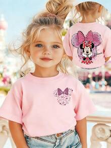 Minnies Mouse Girls T-Shirt: Cute Bow 100% Cotton Round Neck Summer Tee For School, Vacation & Daily Wear. Perfect Kids Gift! - 粉色 - 查看 1