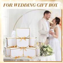 10pcs White Gold Trim Gift Boxes, 10.6 X 7.8 X 3.1 Inches (Approx. 27 X 20 X 8 Cm), With Ribbon Bridesmaid Invitation Boxes, With Lid Gift Boxes, Suitable For Mother's Day, Wedding, Birthday Party, Anniversary - White With Gold Trim - View 2
