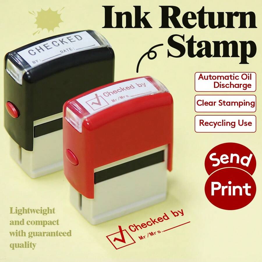 1pc Self-Inking Office Stamp, Teacher Stamp, Office Supplies, Red/Black/Blue Ink, Paid And PASS Set, Automatic Ink Refill - Single Piece - View 1