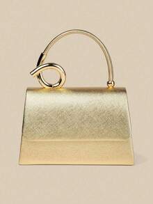1pc White Palm Print PU Material Clutch Bag With Delicate Metal Beads, Suitable For Wedding/Party/Prom/Formal Occasions, - Gold - View 11