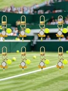 8Pcs Mini Alloy Tennis Racket Keychains, Enamel Sports Bag Charms, Cute Tennis Accessories Gifts For Students Tennis Lovers - Multicolor - View 9