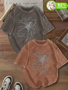 [Envío en 24h desde DE/FR/ES]Camiseta holgada informal con estampado de araña, cuello redondo, para mujer, ropa de verano para mujer, regalo perfecto - 1 imagen principal - Ver 8