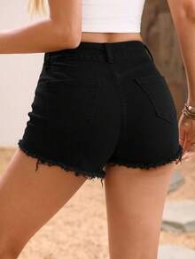 Women Denim Shorts - Black - View 3