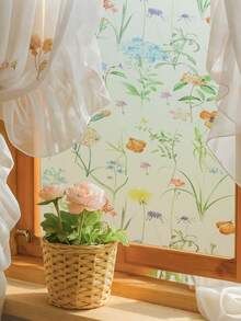 DIY Ins Style Girl's Room Glass Privacy Window Film, Anti-UV Sun Protection, Decorative Floral Print Static Cling Window Sticker For Room Makeover, Fresh Style Bathroom Glass Film - Multicolor - View 2
