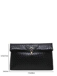 女款休閒手提包 新品紋理小眾設計時尚極簡信封包 - 黑色 - 查看 2