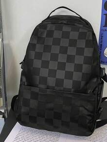 Checkered Large Capacity Backpack, Outdoor Travel Laptop Backpack - Multicolor - View 1
