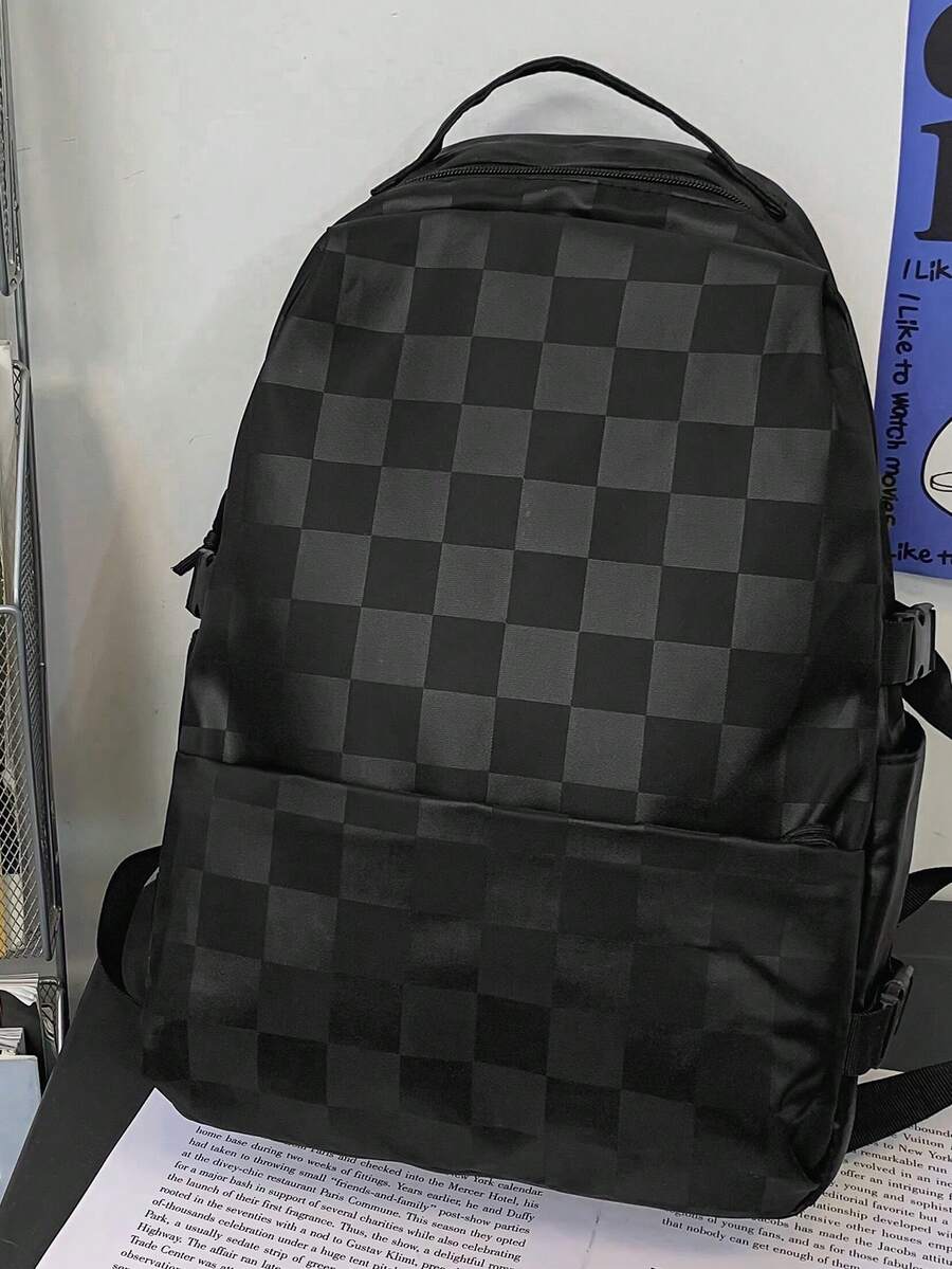 Checkered Large Capacity Backpack, Outdoor Travel Laptop Backpack - Multicolor - View 1