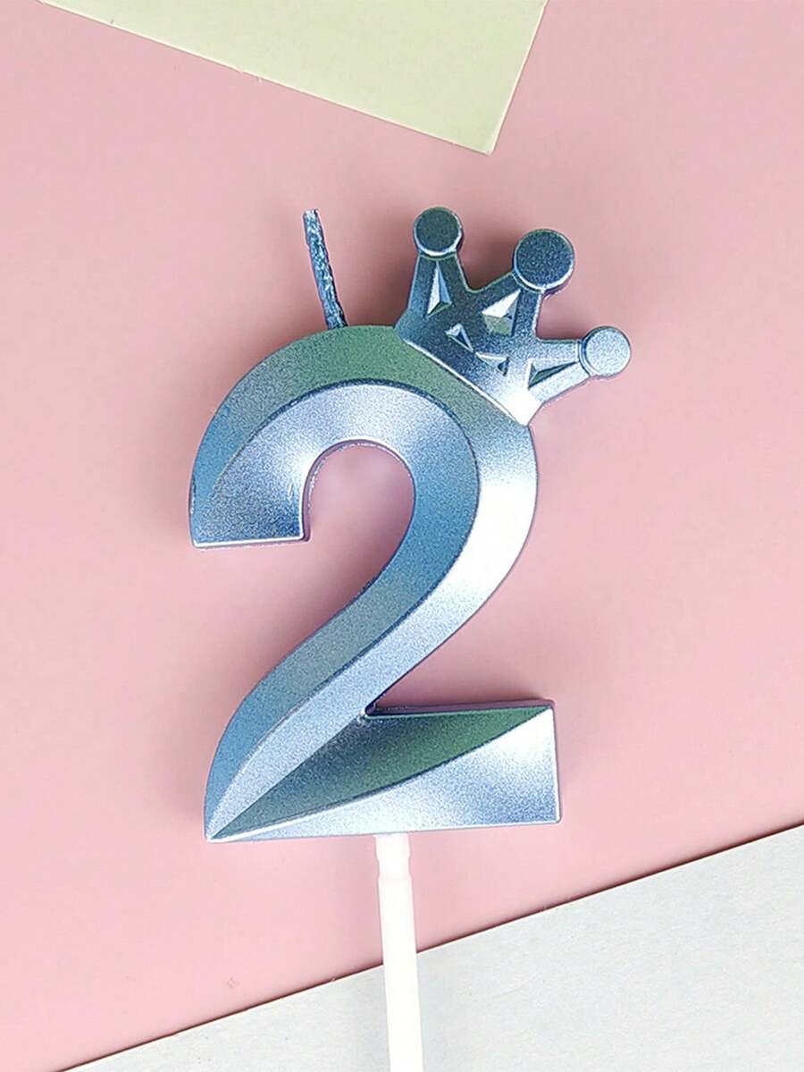 1 件创意彩色皇冠数字生日蜡烛,生日派对装饰 - 藍色 - 查看 1