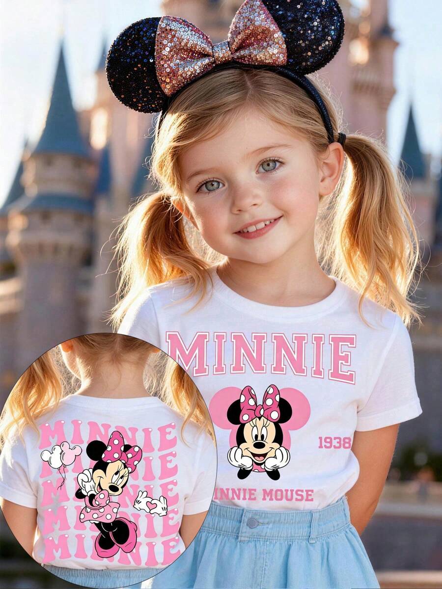 Mickey Mouse Minnies Mouses Baby Girl T-Shirt Cute Cotton Summer Round Neck Tee Kids Casual Vacation Outfits Toddler Gift - 白色 - 查看 1