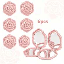 1/6/10pcs Portable Foldable Mini Rose-Shaped Water Ripple Mirror - Double-Sided Glass Makeup Mirror With Floral Pattern Design, Exquisite Cute Handheld Mirror Perfect For Holiday Gifts, Travel And On-The-Go Beauty Makeup - Multicolor - View 13