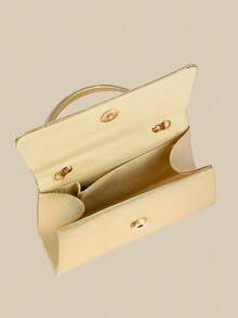 1pc White Palm Print PU Material Clutch Bag With Delicate Metal Beads, Suitable For Wedding/Party/Prom/Formal Occasions, - Gold - View 8