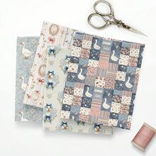 4件組復古鴨子蝴蝶結印花布料－18x22英吋 (55x45cm) 預裁聚酯纖維布料，淡彩農舍風鴨子圖案，適合DIY縫製、剪貼簿、桌巾與手工藝 - 鴨 - 查看 5