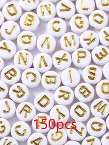 100/150顆 4 x 7mm 圓形字母珠 A-Z，26個字母，適用於DIY友誼手鍊、禮品紀念品、珠寶製作 - 金色 - 查看 8