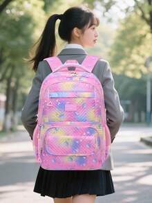 Set de 3 piezas de mochila escolar con estampado de medusas lindas, incluye bolsa de mano y estuche para lápices, correas ajustables para los hombros, múltiples bolsillos y compartimentos, almacenamiento organizado, gran capacidad, mochila escolar de poliéster ligera, cierre con cremallera, adecuada para la escuela, el trabajo, uso diario, mochila para niñas, regalo de vuelta a la escuela - A - Ver 10