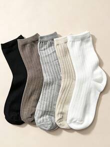 5 Pairs Women's Solid Color Boat Socks, Fashionable Versatile Casual Comfortable Soft Sweat-Absorbing Breathable Women's Socks, Couple Socks Suitable For Daily Wear - Multicolor - View 2