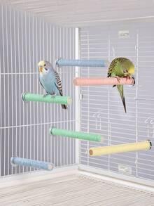 Parrot Colorful Cotton Rope Wrapped Solid Wood Perch, Fresh Macaron 5-Color Multi-Size Cage Clip Quick Install, All-Category Parrot Cage Interior Anti-Slip Claw Protection Resting Perch Supplies, Random Color - View 6