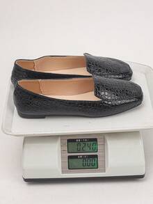Plus Size 35-43 Spring/Autumn New Fashion Black Crocodile Embossed Square Toe Flat Ballet Pumps Daily Wear Low Vamp Black Strap Mary Jane Shoes Comfortable Women's Flat Shoes Elegant Women's Shoes All Season Shoes Ramadan Eid Al-Adha - Black Crocodile Pattern - View 10