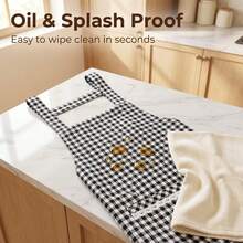 1/2pcs Women's Plaid Apron, With Pockets Oil-Proof Kitchen Apron, Wide Strap Comfortable Cooking Apron, Embroidered Server Apron, Easy To Clean Waterproof Housework Apron, Catering Service Apron, Home Decor Cooking Apron, Polyester Stain-Resistant, Cooking Apron, Suitable For Home, Restaurant, Craft, Gardening, BBQ, School, Cafe And Other Occasions, Unisex, Multiple Colors Available - Multicolor - View 9