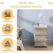 Storage Boxes For Children, 3 Large Drawers, Rounded Edges, Plastic, 37x37x56.5 Cm, Cream White - Cream White - 查看 3