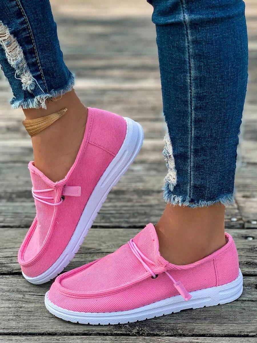 Plus Size Women's New Breathable Solid Color Canvas Rubber Sole Slip-On Lightweight Minimalist Casual Walking Shoes Daily Wear - Dark Gray - View 1