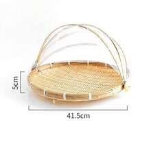 1pc Woven Food Service Tent Basket, Outdoor Bamboo Mesh Fruit Tray With Lid, Picnic Storage Dust-Proof Tool Basket - Beige - View 6