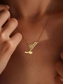 1pc Customized Gold Hockey Name Necklace, Casual Minimalist Sports Style, Personalized Sports Ball Series Name Pendant, Unique Gift For Hockey Fans, Sports Jewelry, Hockey Players, Hockey Enthusiasts, Autumn Fashion Jewelry, Daily Wear - Multicolor - View 6