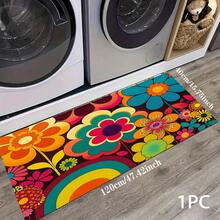 1pc Colorful Floral Print Pattern, Long Runner Mat Series, Living Room Floor Mat, Entryway Door Mat, Indoor Entrance Mat, Bedroom Bedside Mat, Kitchen Floor Mat, Kitchen Long Runner Mat, Suitable For Living Room, Laundry Room, Bathroom - Multicolor - View 9