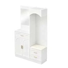 Modern Compact Wardrobe With Shoe Cabinet And Mirror, Black - 白色 - 查看 11