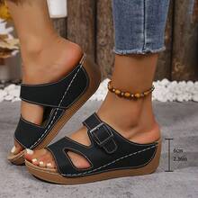 Popular Summer Outerwear, Daily Wear, Vacation Style, Street Fashion Heightening, Comfortable Slip-On, Versatile Casual Thick-Soled Women's Slippers - 黑色 - 查看 1