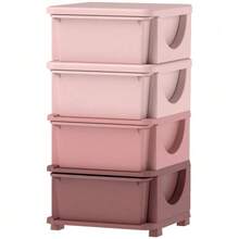 Children's Storage Boxes, 4 Drawers, Rounded Edges, Raised Design, 37x37x76 Cm, Pink - Pink - View 4