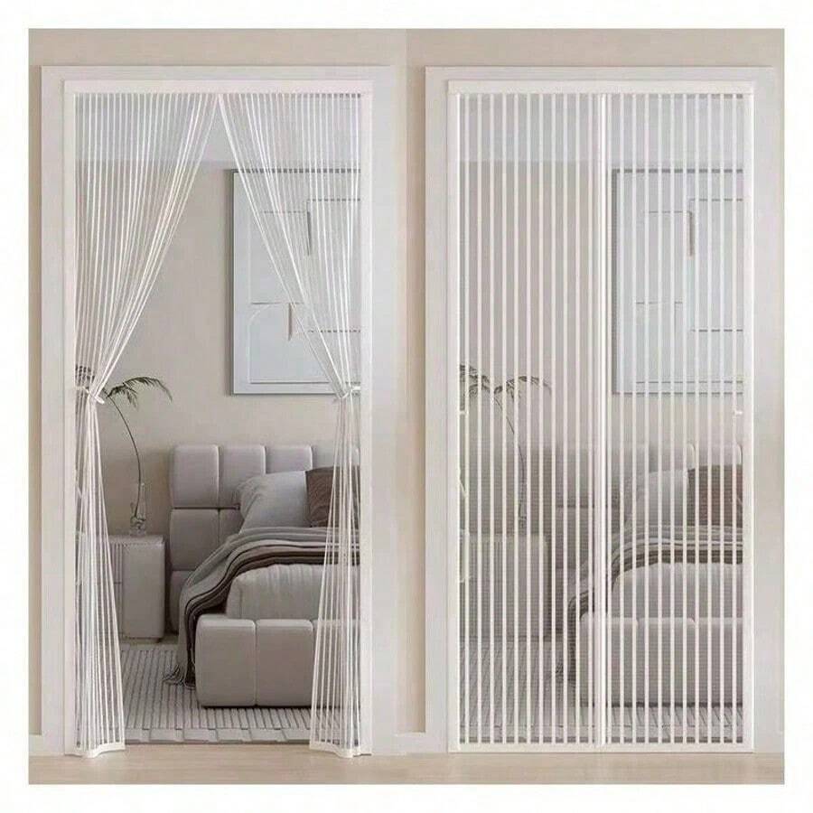 1pc Heavy Duty Magnetic Screen Door With Full Frame Hook And Loop, Polyester Mesh, Promotes Air Circulation, Pet Friendly, Insect Proof