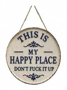 1Pc Vintage Farmhouse Round Metal Wall Sign,"This Is My Happy Place,Don't Mess It Up" Rustic Decorative Plaque,Aesthetic Outdoor Wall Art, Welcome Sign For Home Farm Patio Yard Garden Decoration,Room Decor,Home Decor,Fall Decor,Bedroom Decor,Birthday - Retro Decorations - View 2
