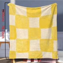 1 pieza Manta de franela con estampado de cuadros amarillo cálido & blanco, estilo minimalista coreano de felpa de coral rectangular con dobladillo plano, adecuada para uso diario en el hogar, relajación en el sofá, ropa de cama del dormitorio, camping al aire libre - Multicolor - Ver 6