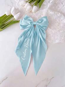 Custom Name Big Bow Hair Clips, Multi Color Engraved Text Long Ribbon Bow Barrette, Elegant Women Bridal Daily Custom Text Hair Accessories - Multicolor - View 12