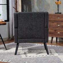 Upholstered Chair With Buttoned Suede Padding – Mid-Century Modern Armchair With High-Density Foam Cushion And Solid Wood Legs For Small Spaces: Living Room, Bedroom, Office - Dark Grey - View 6