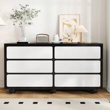 Sideboard, Black And White Storage Cabinet With 6 Drawers - 黑與白 - 查看 10