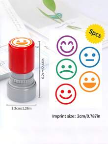5pcs Colorful Teacher Fun Office Stamp Set, ABS Inspirational Teacher Stamps, Daily Use Happy Expression Stamps, For Classroom Grading And Educational Recognition - Motivate Positive Feedback, Suitable For Children 14 Years And Older - 5-piece Set - View 3
